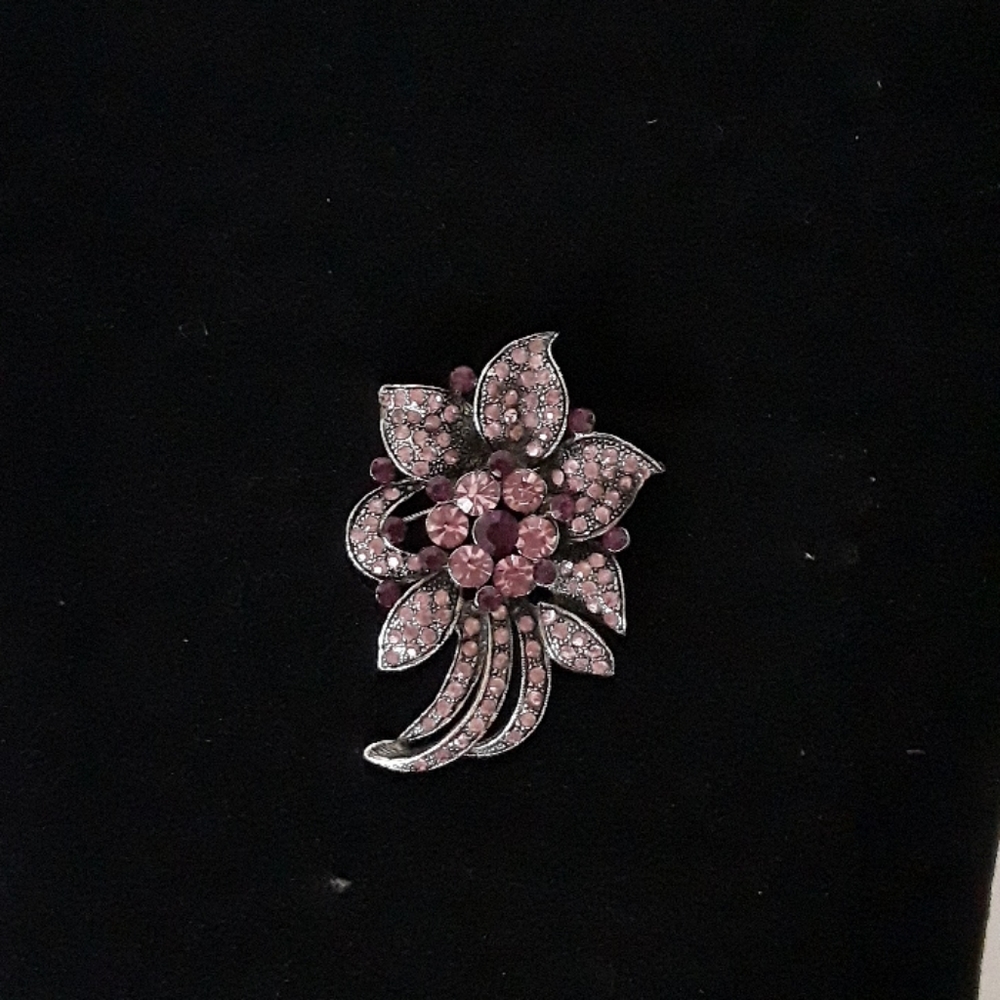 Vintage Pink and Purple Rhinestone Flower Brooch